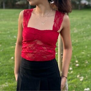 Red cami top lace